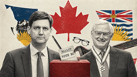 BC NDP Premier David Eby and former BC Liberal Premier Gordon Campbell