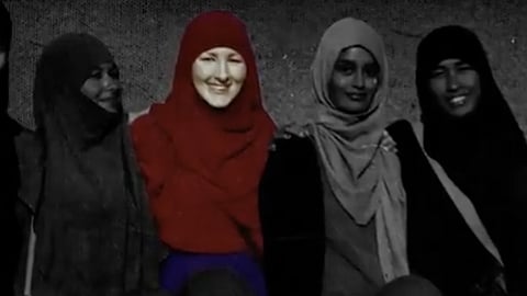 Kimberly Polman, centre, in a still from video of women in Islamic State territory. 