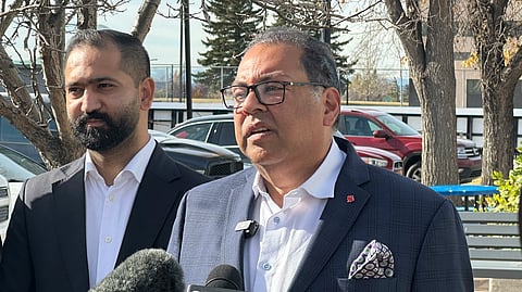Alberta NDP leader Naheed Nenshi (right) on October 13, 2026. 