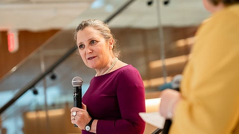 Chrystia Freeland speaking at Washington DC event in April 2026