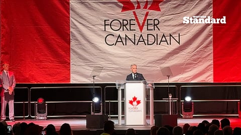 Prime Minister Mark Carney speaking to federalist supporters in Edmonton ahead of Alberta's independence referendum. 