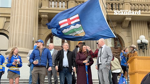 Keith Wilson, Tanya Clemens and other Alberta independence advocates gathered to speak at the Let Alberta Decide rally in Edmonton. 