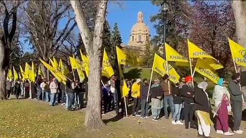 Sikhs voting in the Sikhs for Justice Khalistan independence referendum outside the Alberta Legislature Building. 
