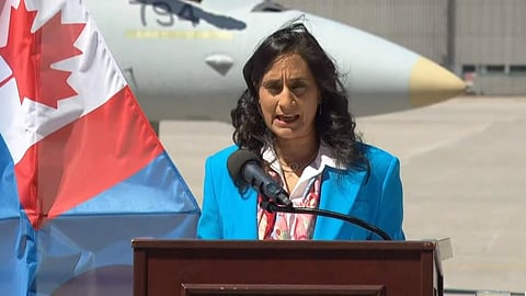 Defence Minister Anita Anand speaks at CFB Trenton on Monday.