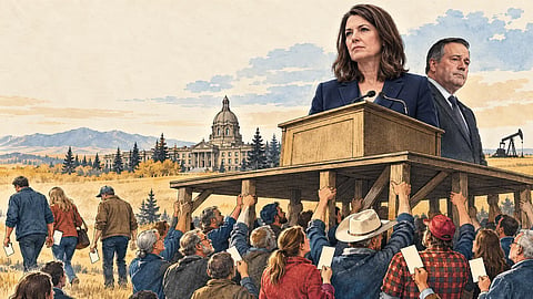 Danielle Smith and Jason Kenney