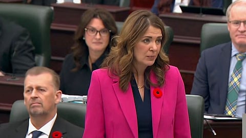 Premier Danielle Smith speaking about UCP caucus unity following Alberta's referendum. 