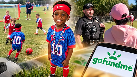 A three-year-old Florida soccer player whose family claimed police were called because he was "too good at soccer" has raised more than $45,000 through GoFundMe.