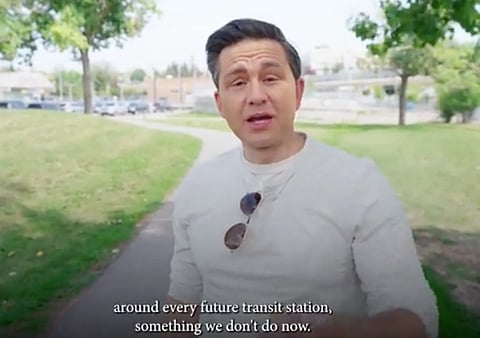 Pierre Poilievre said cities should be required to approve massive apartments next to federally-funded transit stations.