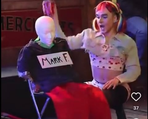 Drag queen beats sex doll of Sask anti-transgender activist with frying pan