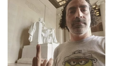 A selfie of Laith Marouf, which he posted to Twitter on July 6, 2022 under the caption, “At the Lincoln Memorial, telling him what I think of his shitty colony.”