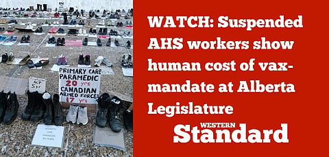 Suspended AHS workers show ‘human cost’ of vax-mandate at Alberta Legislature
