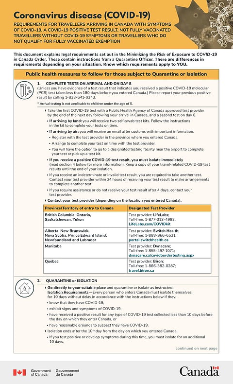 Government of Canada quarantine requirements