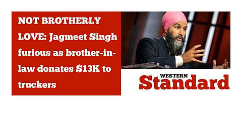 NOT BROTHERLY LOVE: Jagmeet Singh furious as brother-in-law  donates $13K to truckers