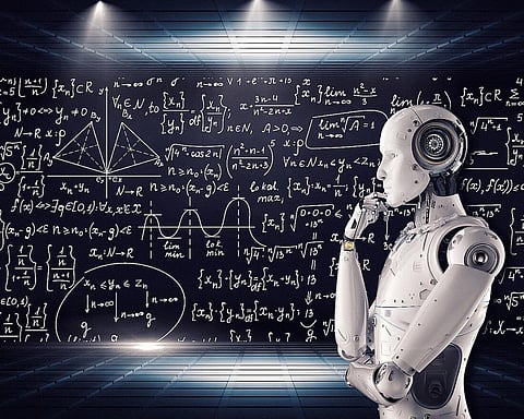 A robot using weak AI to think and solve mathematical formulas and calculations. 