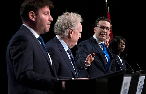 Poilievre and Charest come out swinging at first Conservative leadership debate