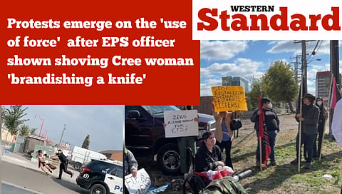 Protests emerge on the 'use of force'  after Edmonton police officer shown shoving Cree woman 'brandishing a knife'