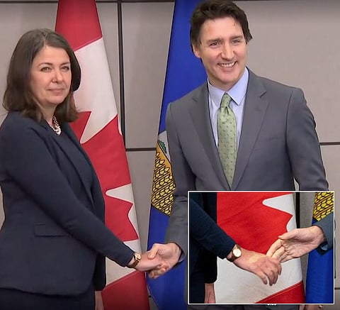 KRAYDEN: Trudeau keeps his thumb on Alberta in awkward handshake with Danielle Smith