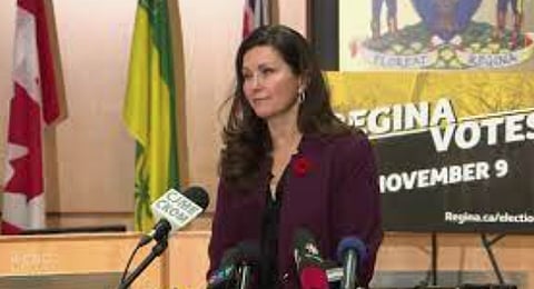 Regina mayor Sandra Masters, seen here on the campaign trial in 2020, will seek re-election November 13. 