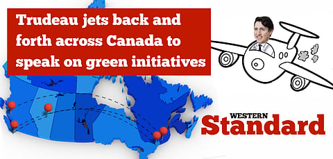 Trudeau jets back and forth across Canada to speak on green initiatives, perhaps ski
