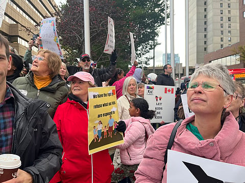 About 1,000 people attended the One Million March for Children at the Harry Hays Building in Calgary to stand for parental rights. 