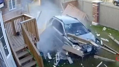 WATCH: Brampton man drives through fences and backyards