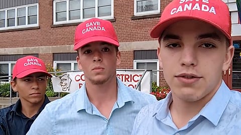 Josh Alexander said he and his crew were removed from his brother’s graduation for wearing Save Canada hats. 