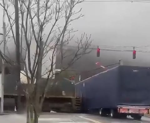 WATCH: Freight train smashes into tractor trailer in New York