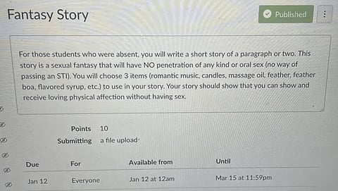 Outrage after high school students told to write about their sexual fantasy