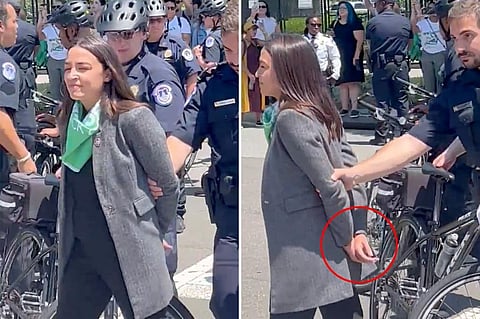 AOC and Omar fake handcuffs during arrest at pro-abortion rally
