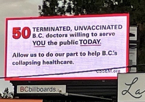 BC's unvaccinated doctors want to get back to work — and they hope a billboard helps them