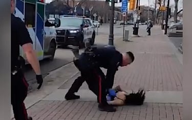 WATCH: Edmonton cop flips man who tried to break his leg