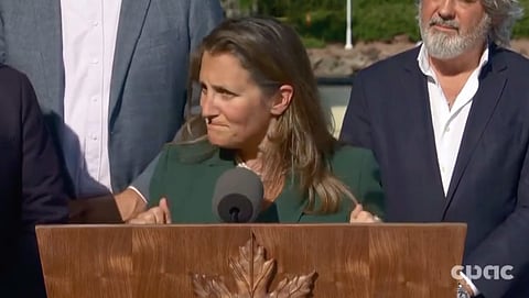 WATCH: CBC journalist asks loaded question to Freeland about speeding ticket