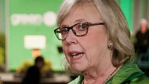 Elizabeth May at a Green Party election night event at the Victoria Conference Centre. She wants to 'farm love.'