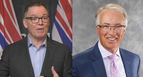 BC United leader Kevin Falcon and Conservative leader John Rustad 