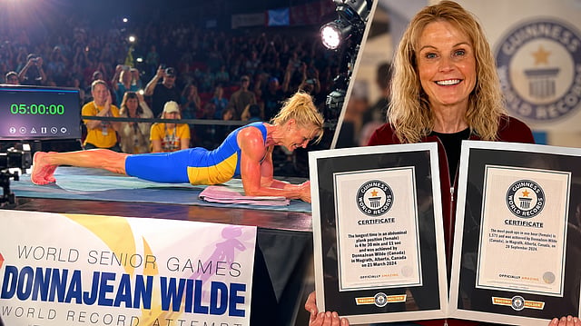 WATCH: Alberta grandma surpasses own world record with five-hour plank