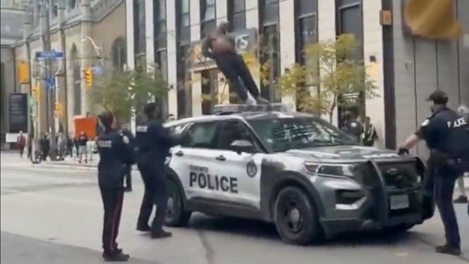 Toronto man tased after standing on police car in viral video